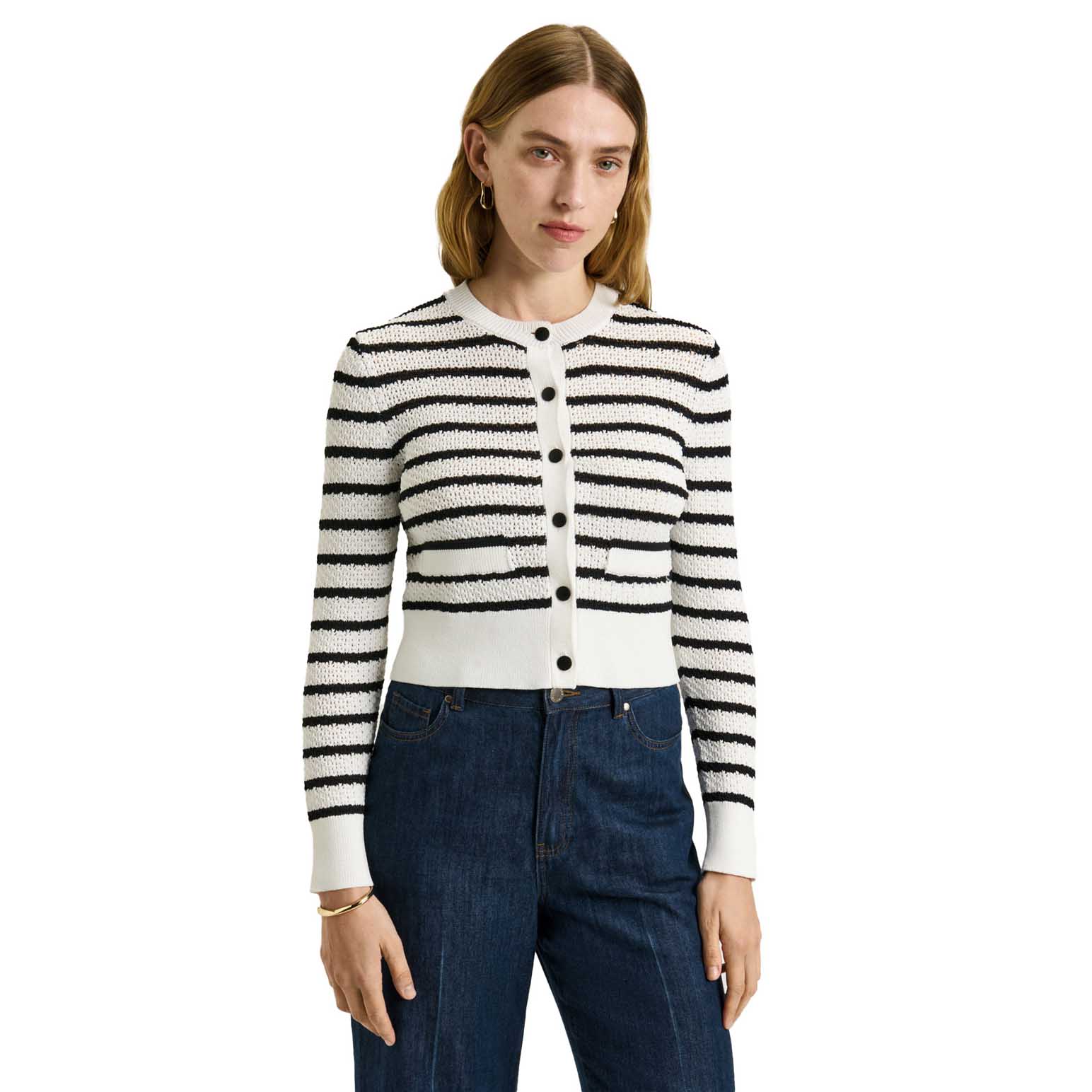 Veronika Maine Crochet Stripe Cardigan